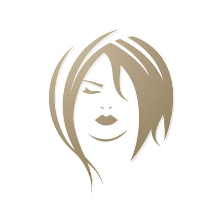 female face with modern hairdressing salon logo in gold colorのイラスト素材