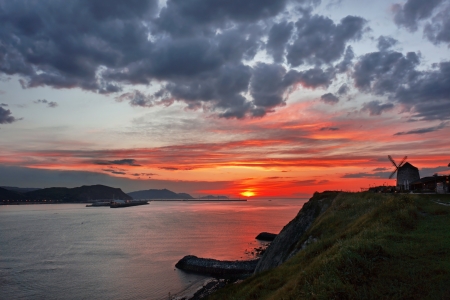 Aixerrota mill in Getxo at sunsetの写真素材