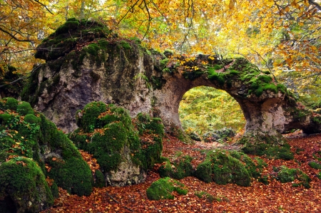 natural stone bridge in Urbasa Natural Parkの写真素材