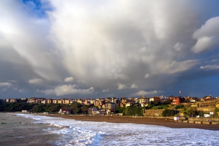 Getxo beach with stormy cloudsの写真素材