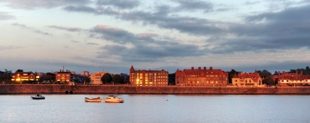 panorama of Getxo promenade at twilightの写真素材