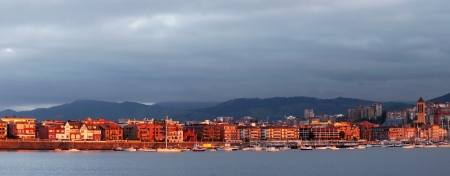 panorama of Getxo promenade at twilightの写真素材