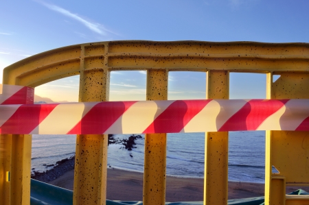 caution tape due to rockslideの写真素材