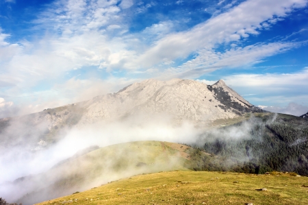 Urkiola mountain range with mist. Basque Countryの写真素材