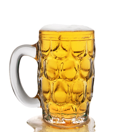 mug of glass with beer isolated on white backgroundの写真素材