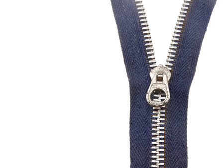 blue zipper isolated on white backgroundの写真素材