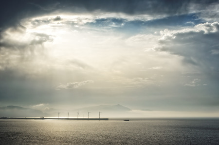 wind turbines on the seaの写真素材
