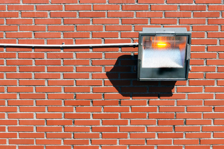 halogen lamp on wall outdoorsの写真素材