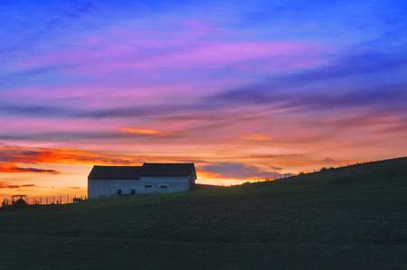 Barn silhouette in Gorliz at sunsetの写真素材