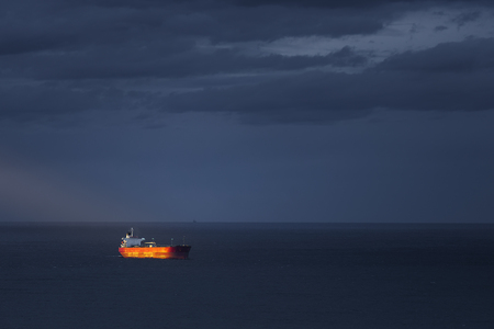 cargo ship on the seaの写真素材