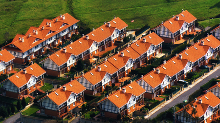 row houses from high angle viewの写真素材