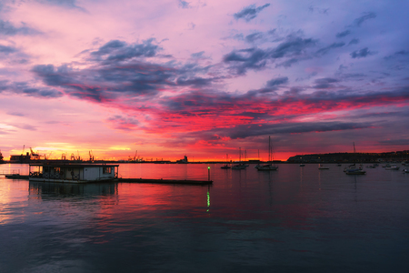 boats in Getxo at the twilightの写真素材