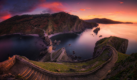 Stairs in San juan de Gaztelugatxe in Basque Countryの写真素材