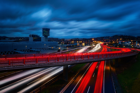 light trails in Bilbao nightの写真素材