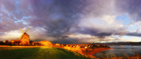 Panorama of Getxo with beautiful cloudsの写真素材