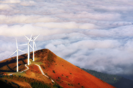 wind turbines on the mountainの写真素材