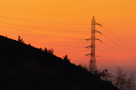  transmission tower at the sunsetの写真素材