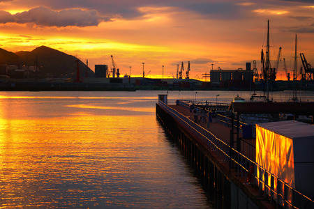 beautiful sunset in Getxo jettyの写真素材