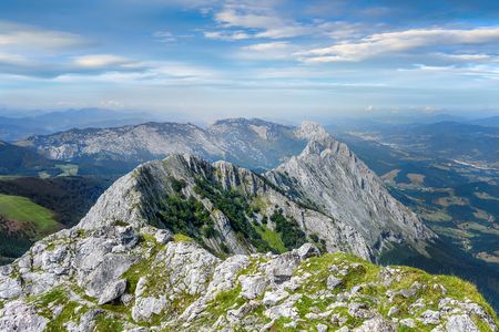 Anboto mountain range on sunny day in Basque Countryの写真素材