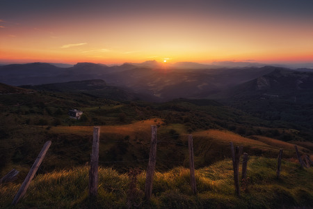 Arratia valley in Zeanuri at sunrise from Gorbeaの写真素材