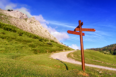 signpost in the mountain. Urkiola, Basque Countryの写真素材