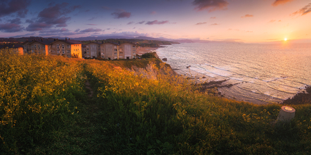 houses near the sea in Sopelanaの写真素材