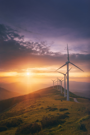 renewable energy with wind turbinesの写真素材