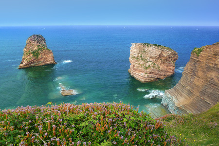 Las Gemelas rocks in Hendaiaの写真素材