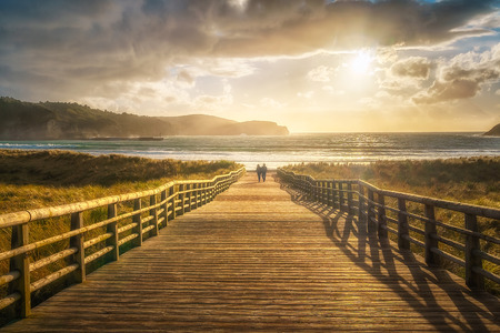 boardwalk to the beach in Gorlizの写真素材