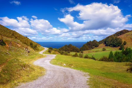beautiful path near the sea on sunny dayの写真素材