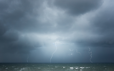 thunderstorm with lightning on the sea