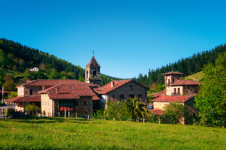 rural landscape in Axpe village in Basque Countryの写真素材