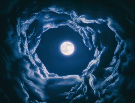 moonlight at night with full moon and clouds