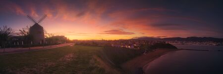 Panorama of Aixerrota mill in Getxo at sunriseの写真素材