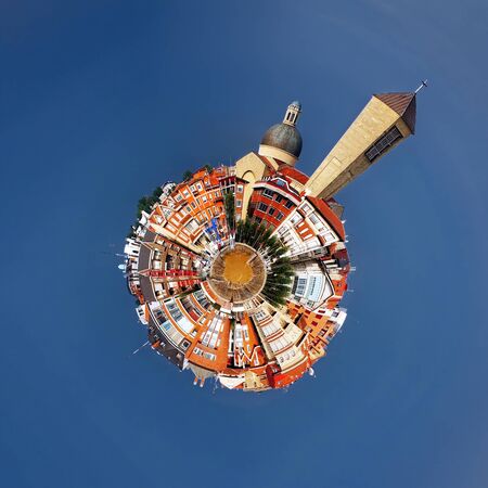 Getxo town and church with polar coordinates effect