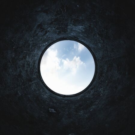 Underground background of inside a scary water wellの写真素材
