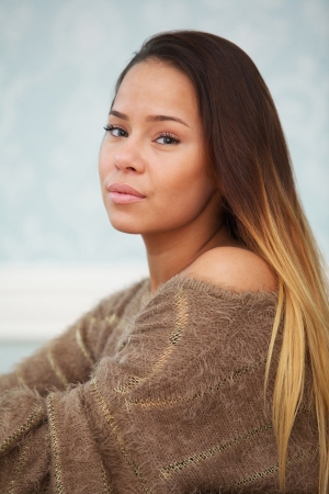 Close up portrait of a beautiful young woman の写真素材