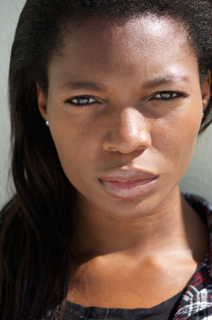 Close up portrait of a beautiful young african female fashion modelの写真素材
