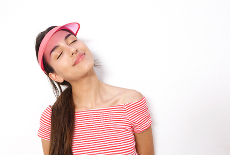 Close up portrait of a young woman daydreamingの写真素材