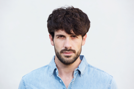 Close up portrait of handsome  male fashion model face with beardの写真素材