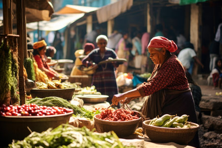 Fresh Vegetables and Fruits at a Latin American Marketの素材
