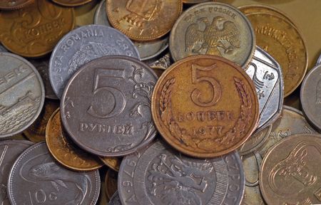 Money of different countries. Macro. Composition of coins.の写真素材