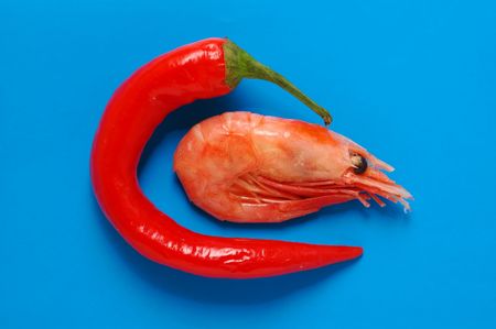 Red pepper and shrimpの写真素材