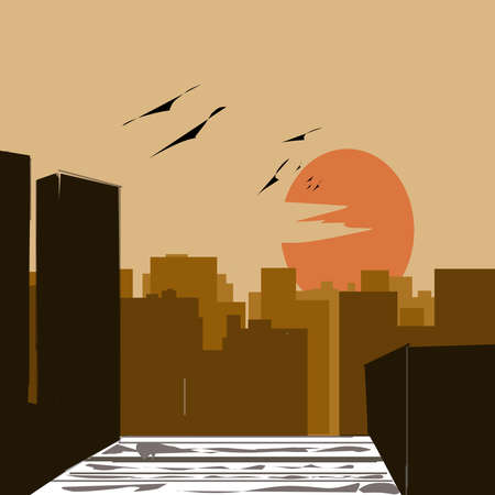 Illustrasion Sunset at cityの写真素材