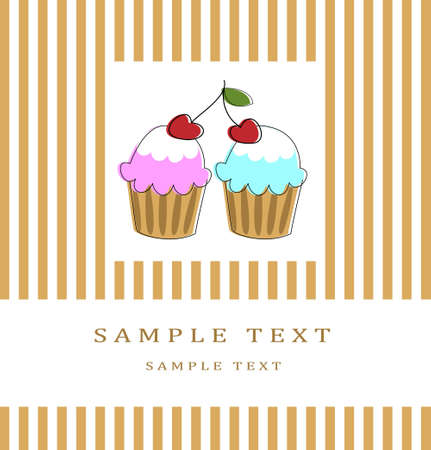 Card with two chery cupcakesのイラスト素材