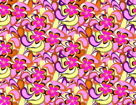 Pink Leaves and Flowers Seamless Patternのイラスト素材