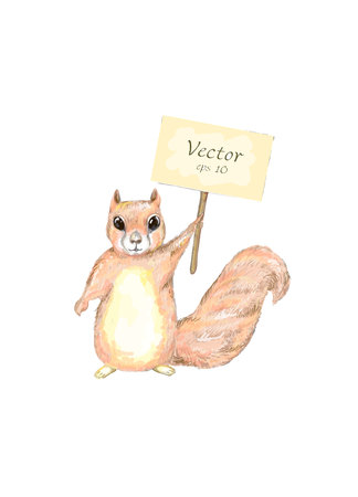 Squirrel holds a poster overhead in vectorのイラスト素材