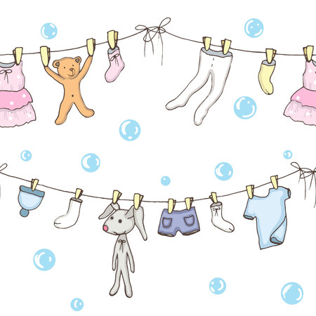 Seamless backgroung of washed baby clothes in vectorのイラスト素材