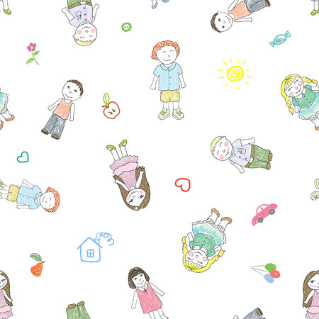 Pattern with  boys and girlsのイラスト素材