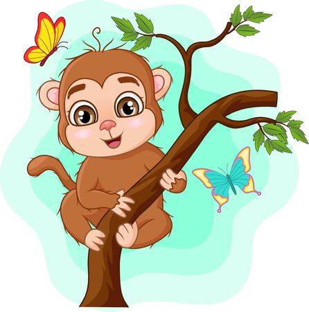 Vector illustration of Cute baby monkey on tree branchのイラスト素材